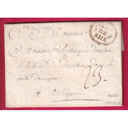 MARQUE ORNEE ILE DE RE 1766 CHARENTE INFERIEURE POUR AVIGNON VAUCLUSE INDICE 24 LETTRE COVER
