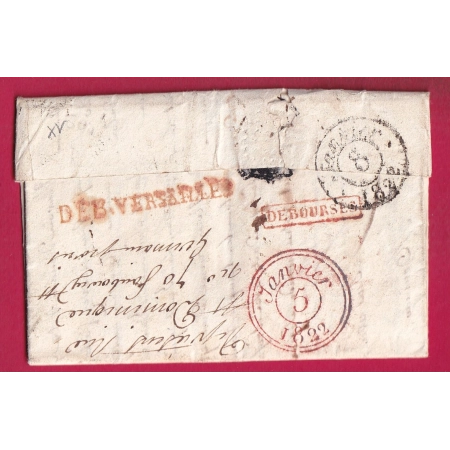DOUBLES DEBOURSE VERSAILLES + PARIS 1822 SEINE ET OISE DEPART LAVAL MAYENNE LETTRE COVER