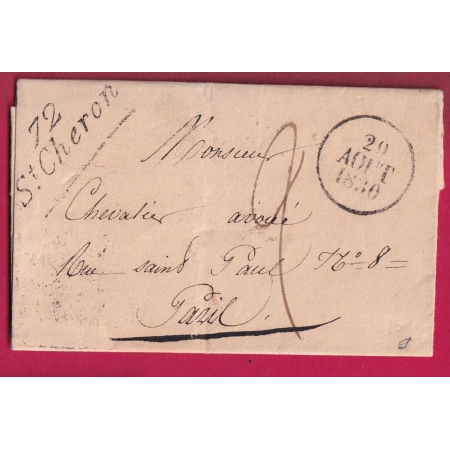 CURSIVE GRATTEE 72 ST CHERON SEINE ET OISE 1830 POUR PARIS LETTRE COVER