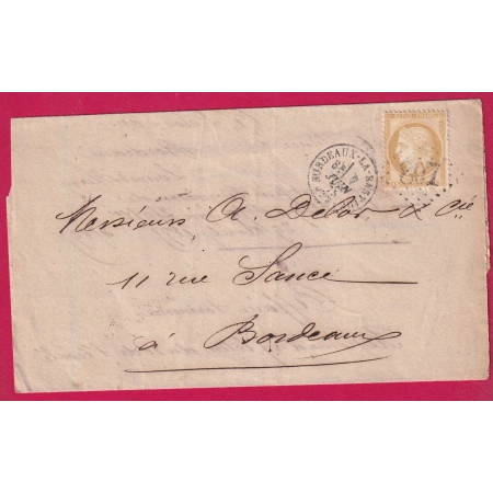 N°55 GC 807 BORDEAUX LA BASTIDE RECETTES REUNIES POUR BORDEAUX 1875 LETTRE AVIS CHEMIN DE FER