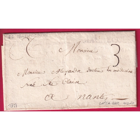 MARQUE MACHECOUL LOIRE INFERIEURE 1754 LENAIN N°2A INDICE 20 POUR NANTES LETTRE