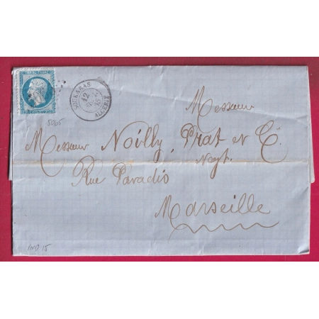 N°22 GC 5065 SOUKARAS ALGERIE INDICE 15 POUR MARSEILLE 1865 LETTRE