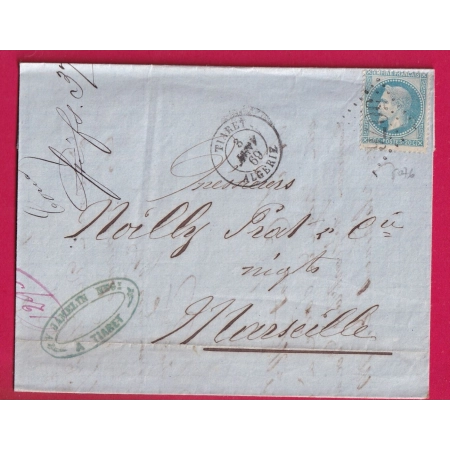 N°29 GC 5076 TIARET ALGERIE 1869 POUR MARSEILLE  LETTRE