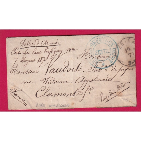GUERRE 1870 PRISONNIER DE GUERRE CAMP DE ZEITZ RARE NON SIGNALE POUR CLERMONT FERRAND PUY DE DOME 10.2.1871 LETTRE
