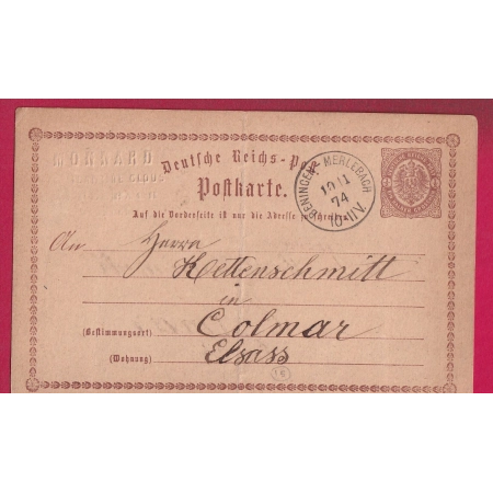 ENTIER 1/2 GR BENINGEN MERLEBACH BENING LES ST AVOLD MOSELLE POUR COLMAR LETTRE