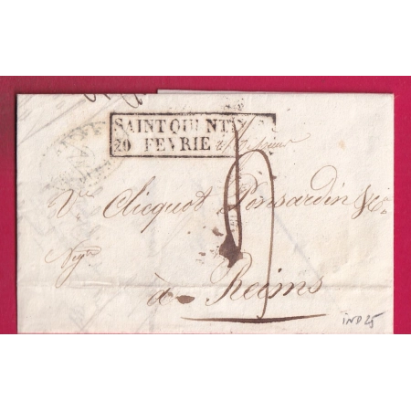 MARQUE ESSAI FEVRIER 1828 ST QUENTIN AISNE  POUR REIMS MARNE INDICE 25 LETTRE