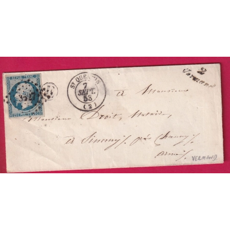 N°10 CURSIVE 2 VERNAND AISNE CAD T15 ST QUENTIN BOITE RURALE E POUR CHAUNY LETTRE