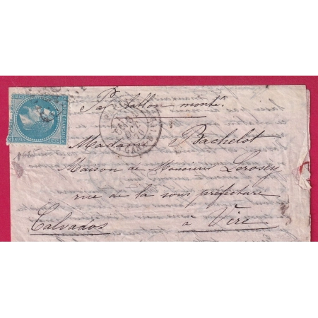 BALLON MONTE GC 1625 LA GARE D'IVRY PARIS 31 OCT 1870 POUR VIRE CALVADOS LETTRE