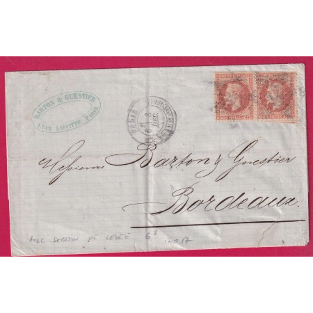 N°31 PAIRE PARIS ETOILE 12 BT BEAUMARCHAIS SECTION DE LEVEE INDICE 17 POUR BORDEAUX LETTRE
