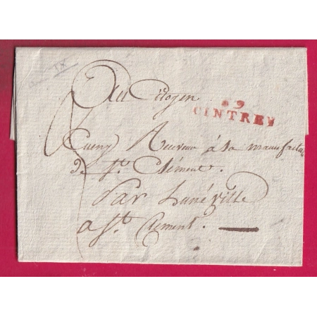 MARQUE 69 CINTERY HAUTE SAONE EN ROUGE AN 9 POUR ST CLEMENT MEURTHE ET MOSELLE LETTRE