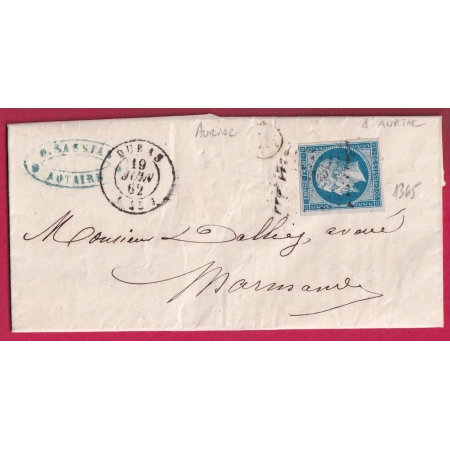 N°14 PC 1365 DURAS LOT ET GARONNE OR AURIAC POUR MARMANDE LETTRE