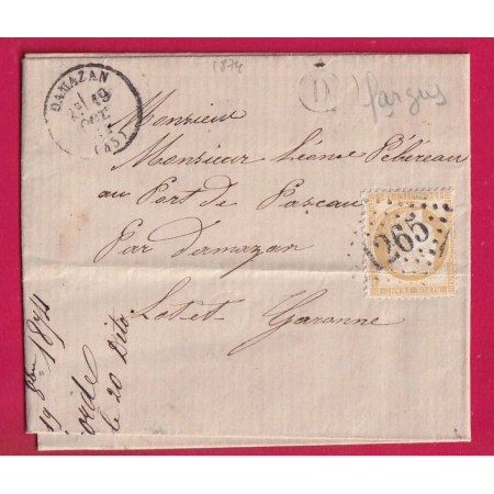 N°55 GC 1265 CAD TYPE 16 DAMAZAN LOT ET GARONNE BOITE RURALE D FARGUES POUR DAMAZAN LETTRE