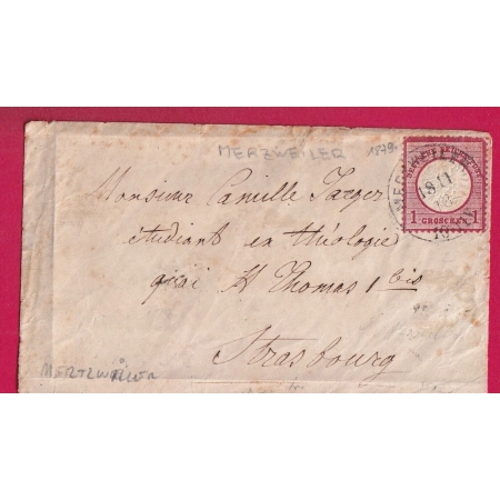 ALSACE LORRAINE MERZWEILER MERTZWILLER BAS RHIN POUR STRASBOURG 1879 LETTRE