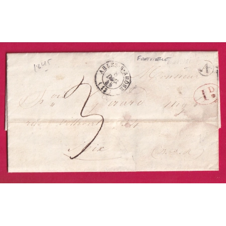 CAD TYPE 15 ARLES SUR RHONE BOUCHES DU RHONE 1845 BOITE RURALE A FONTVIELLE DECIME RURAL POUR AIX LETTRE