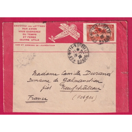 LETTRE PAR AVION ENVELOPPE LATECOERE FEZ VILLE NOUVELLE MAROC 1925 POUR NEUFCHATEAU VOSGES LETTRE