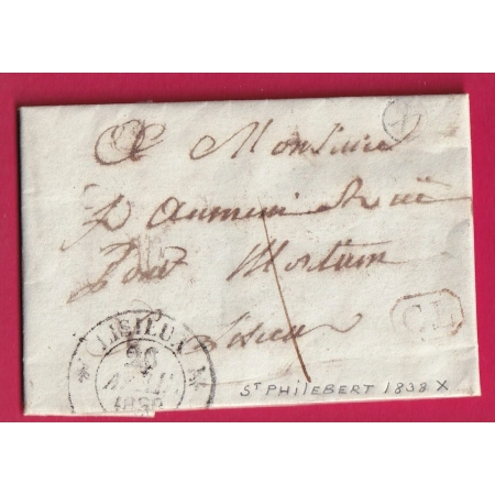 CAD TYPE 12 LISIEUX CALVADOS BOITE RURALE X ST PHILBERT DES CHAMPS 1838 CL TAXE LOCALE 1 POUR LISIEUX LETTRE