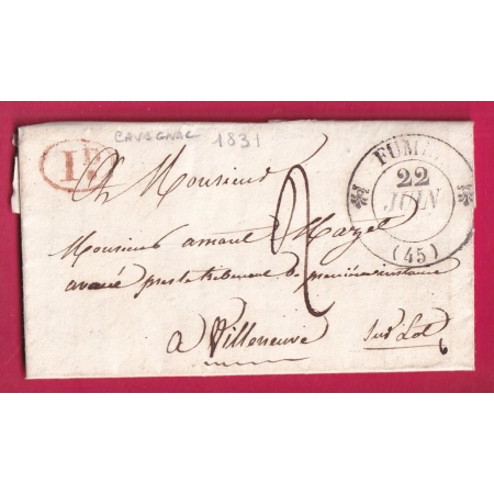 CAD TYPE 12 FUMEL LOT ET GARONNE SANS MILLESIME DECIME RURAL DE CAVAGNAC POUR VILLENEUVE SUR LOT 1831 LETTRE