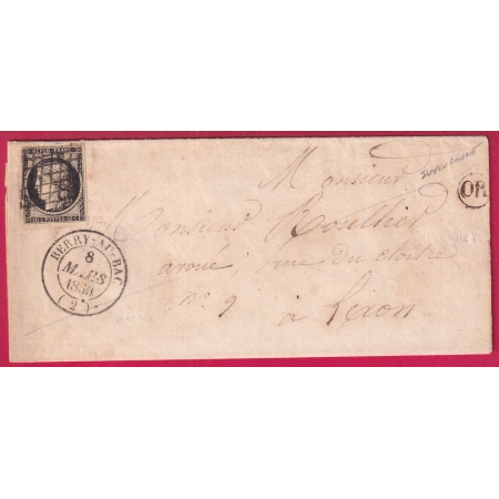 N°3 GRILLE CAD TYPE 14 BERRY AU BAC OR JUVINCOURT POUR LAON 1850 LETTRE