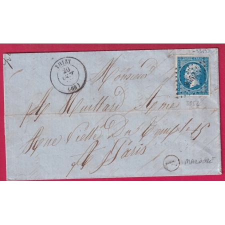 N°14 PC 3352 THIZY RHONE BOITE RURALE F MARDORE POUR PARIS LETTRE