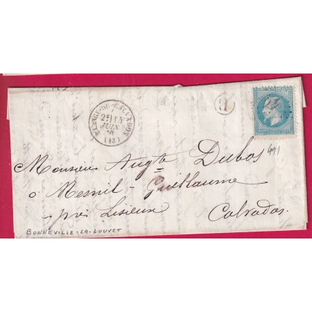 N°29 GC 491 BLANGY DU CALVADOS CAD TYPE 16 BOITE RURALE B BONNEVILLE LA LOUVETLETTRE