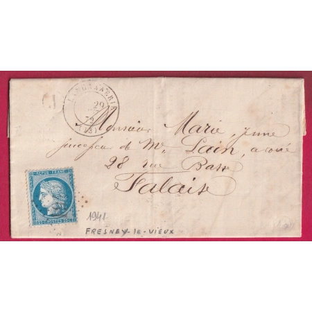 N°60 GC 1941 LANGANNERIE CALVADOS BOITE RURALEJ FRESNEY LE VIEUX POUR FALAISE LETTRE