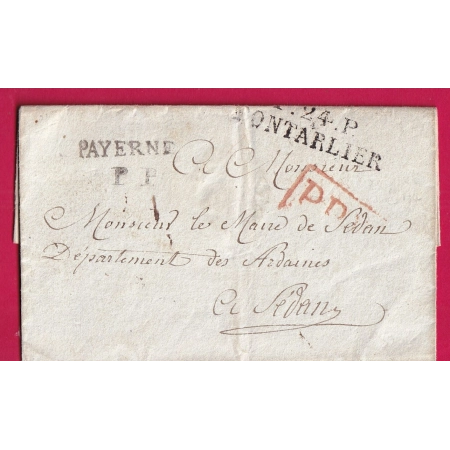 MARQUE PP PAYERNE SUISSE CANTON DE VAUD + MARQUE ENTREE P24P PONTARLIER DOUBS POUR SEDAN ARDENNES