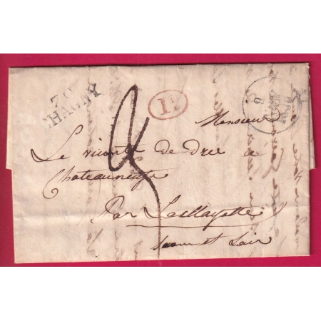 MARQUE 70 CHAGNY SAONE ET LOIRE DECIME RURAL PRECOCE DE SANTENAY 1830 POUR LA CLAYETTE LETTRE
