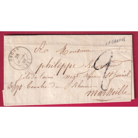 CAD TYPE 15 ORGON BOUCHES DU RHONE BOITE RURALE C CABANNES POUR MARSEILLE 1849 LETTRE