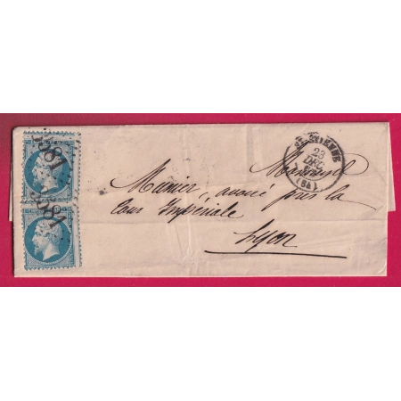 N°22 X2 TRES BELLE VARIETE DE PIQUAGE A CHEVAL SUR 3 TIMBRES GC 3581 ST ETIENNE LOIRE POUR LYON LETTRE