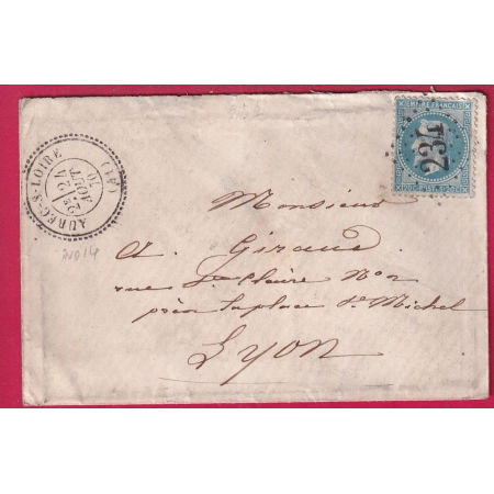 N°29 GC 234 AUREC SUR LOIRE CAD TYPE 24 HAUTE LOIRE POUR LYON INDICE 14 LETTRE COVER