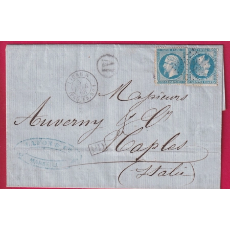 N°22 29 MARITIME LIGNE W PAQUEBOT FRANCAIS N°1 OBLITERATION ANCRE POUR NAPLES ITALIE TALIA NAPOLI DEPART MARSEILLE LETTR