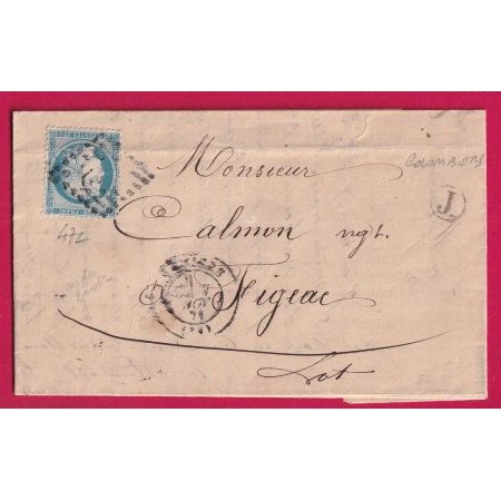 N°60 GC 472 BEZIERS HERAULT BOITE RURALE J COLOMBIERS POUR FIGEAC LOT LETTRE