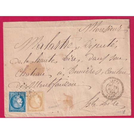 N°59 60 GC 4765 LAPTE HAUTE LOIRE CAD TYPE 24 POUR MONTFAUCON RARE SIGNE BAUDOT INDICE 21 LETTRE
