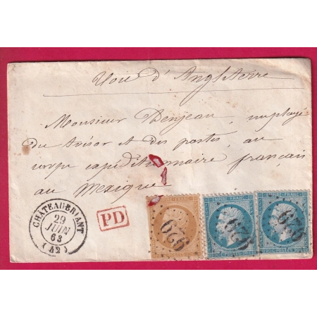 N°22 X2 23 GC 929 CHATEAUBRIANT LOIRE INFERIEURE POUR CORPS EXPEDITIONNAIRE DU MEXIQUE VOIE ANGLAISE LETTRE