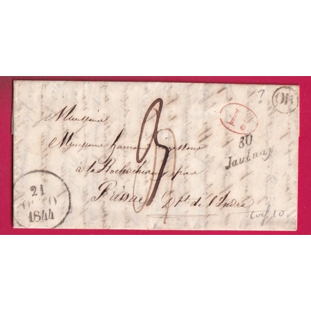 CURSIVE 80 JAULNAY VIENNE OR A IDENTIFIER DECIME RURAL 1844 POUR PRISSAC INDRE LETTRE