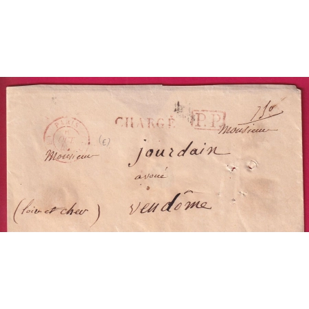 CAD TYPE 15 PARIS E 60 E PP + CHARGE EN ROUGE POUR VENDOME LOIR ET CHER LETTRE