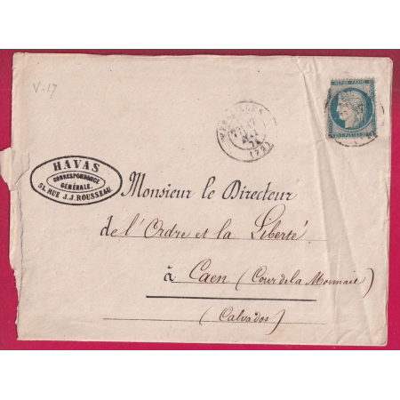 COMMUNE DE PARIS N°37 CAD VERSAILLES 17 MAI 1870 AGENCE HAVAS PARIS POUR CAEN LETTRE