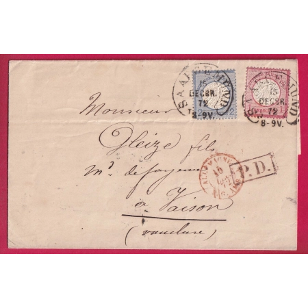ALSACE LORRAINE FER A CHEVAL SAARGEMUND SARREGUEMINE MOSELLE 1872 POUR VAISON LA ROMAINE VAUCLUSE ETIQUETTE LETTRE