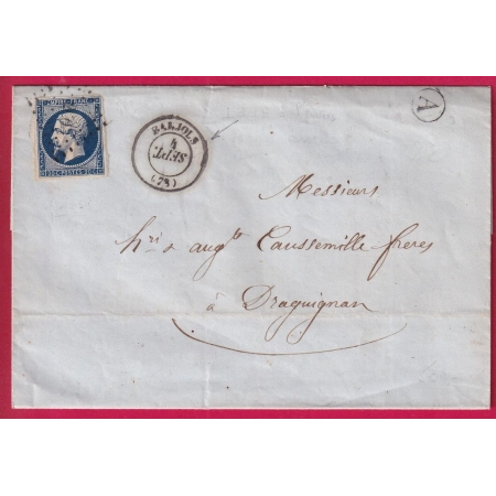 CURIOSITE N°14 PC 260 BARJOLS VAR CAD TYPE 15 MOIS INVERSE SANS MILLESIME BOITE RURALE A POUR DRAGUIGNAN LETTRE