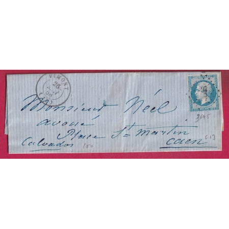 N°14 PC 3645 VIMONT CALVADOS POUR CAEN 1858 INDICE 13 LETTRE