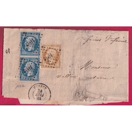 N°13 + 14 PAIRE SUR BANDE PAPIERS AFFAIRES PC 1062 CUSSET ALLIER POUR DIGOIN SAONE ET LOIRE LETTRE