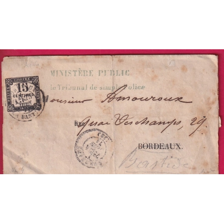 TIMBRE TAXE N°4 LITHO BORDEAUX JUIN 1871 POUR BORDEAUX LA BASTIDE COTE 1500€ LETTRE