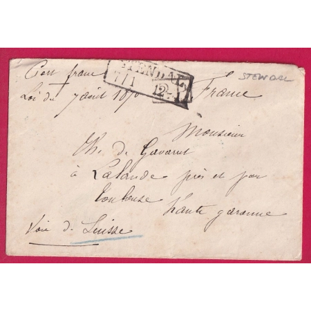 GUERRE 1870 PRISONNIER DE GUERRE CAMPS DE STENDAL ALLEMAGNE VOIE DE SUISSE POUR TOULOUSE HAUTE GARONNE LETTRE