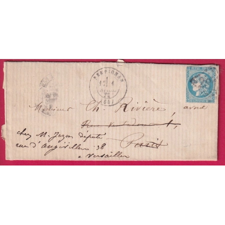 COMMUNE DE PARIS PERPIGNAN 1 AVRIL 1871 POUR PARIS DETOURNEE SUR VERSAILLES LETTRE