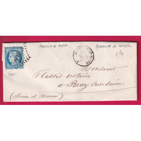 N°60 GC 2205 MARCILLY LE HAYER OR BERCENAY LE HAYER AUBE POUR BRAY SUR SEINE ET MARNE LETTRE