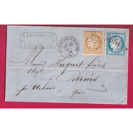 N°59 60 C 3554 ST CLAUDE SUR BRIENNE JURA CAD TYPE 16 POUR BERNIS GARD LETTRE