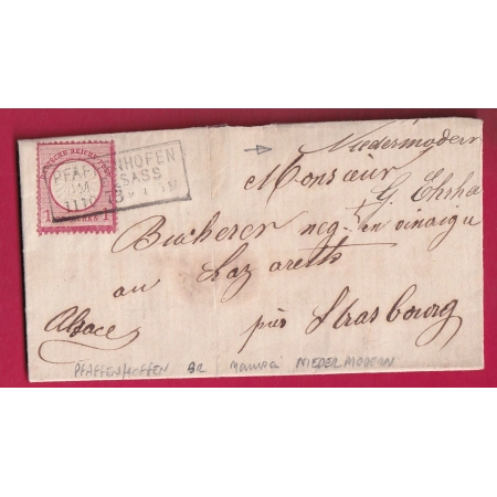 ALSACE LORRAINE PFAFFENHOFFEN BAS RHIN 1873 POUR STRASBOURG NIEDERMODERN MANUSCRIT LETTRE