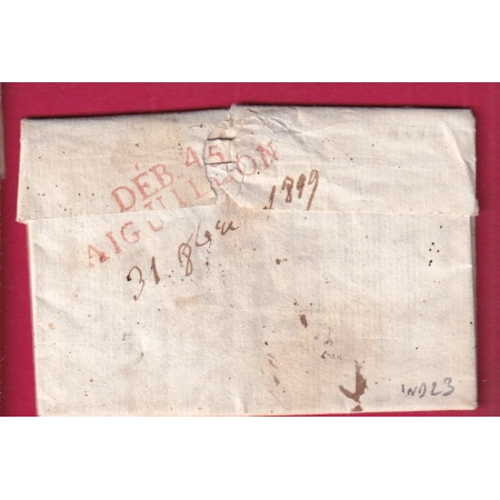 DEBOURSE DEB 45 AIGUILLON EN ROUGE 1819 INDICE 23 DEPART BORDEAUX GIRONDE LETTRE