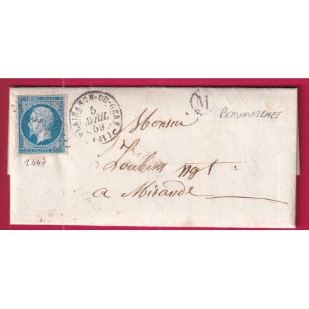 N°14 PC 2447 PLAISANCE DU GERS BOITE RURALE M BEAUMARCHES POUR MIRANDE LETTRE