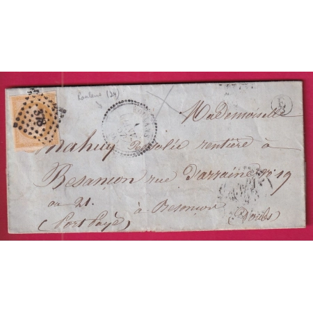 N°13 PC 378 CAD TYPE 22 ROULANS DOUBS BOITE RURALE SUPPLEMENTAIRE E/2 POUR BESANCON LETTRE